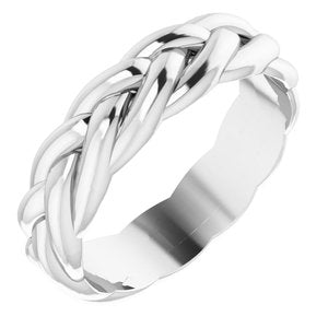 14K White Gold 6 Mm Polished Single Rope Wedding Band Size 9.5