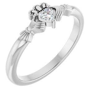 14K White Gold Heart 3 X 3 Mm Polished Stuller Lab-Grown Moissanite Claddagh Ring Size 7