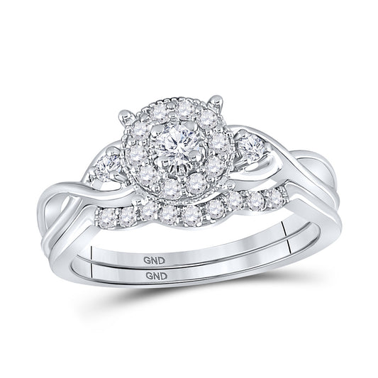 10k White Gold Round Diamond Cluster Bridal Wedding Ring Band Set 1/3 Cttw, Womens Size: 5-10