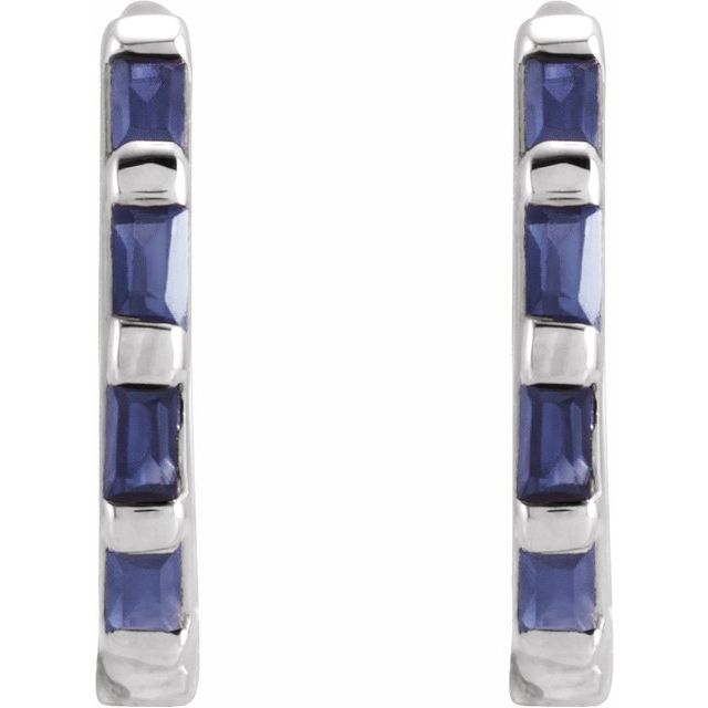 14K Yellow Or White Or Rose Gold Straight Baguette 1.9 X 1 Mm Hinged Polished Natural Gemstone Earrings