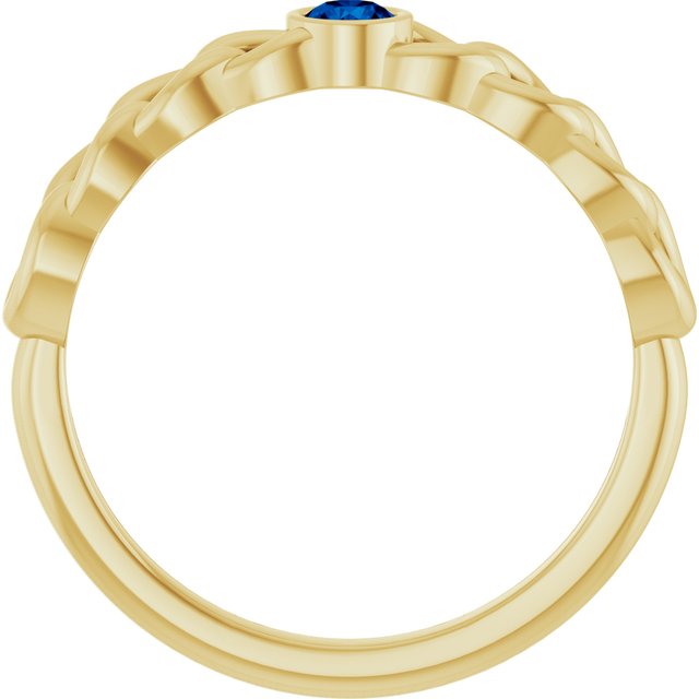 14K Yellow Gold Round 3 Mm Polished Natural Blue Sapphire Curb Chain Ring, Size 7