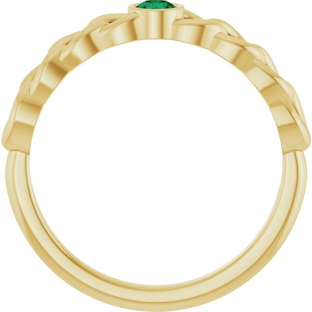 14K Yellow Gold Round 3 Mm Polished Natural Emerald Curb Chain Ring, Size 7