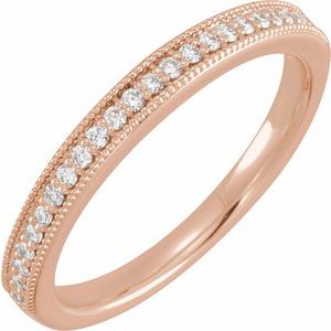 14K Rose Gold Round 1.2 Mm Polished 1/5 Ctw Natural Diamond Matching Band Size 7
