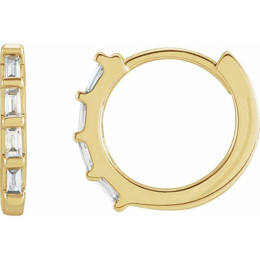 14K Yellow Or White Or Rose Gold Straight Baguette 1.9 X 1 Mm Hinged Polished Natural Gemstone Earrings