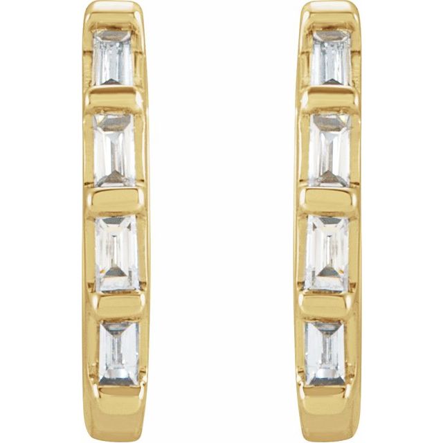 14K Yellow Or White Or Rose Gold Straight Baguette 1.9 X 1 Mm Hinged Polished Natural Gemstone Earrings