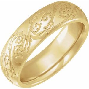 14K Yellow Gold 6 Mm Polished Whimsical Floral Wedding Band Size 10