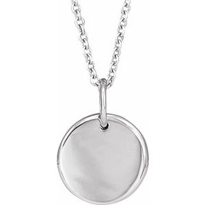 14K White Gold Round 1Mm G-H I1 Accented Circle Engravable Necklace, Length: 18 In