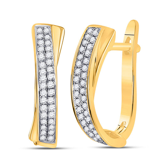 10K Yellow Gold Womens Round Pave-set Diamond Hoop Earrings 1/6 Cttw, Length: 0.58 In, Width: 0.15 In
