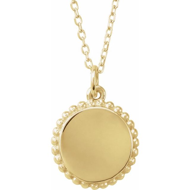 18K Yellow Gold Vermeil 15.3 X 11.7 Mm 16-18 In Polished Engravable Round Beaded Necklace