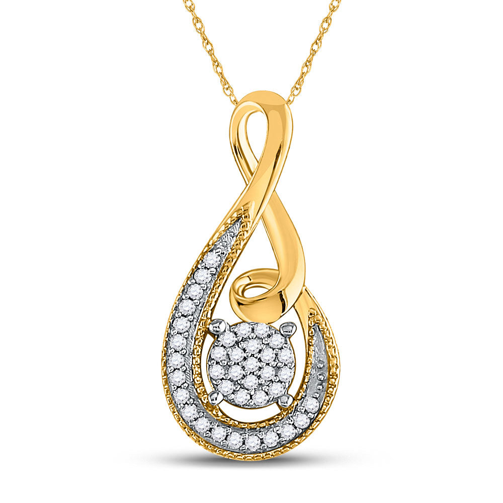 10K Yellow Gold Womens Round Diamond Teardrop Cluster Pendant 1/10 Cttw, Length: 0.78 In, Width: 0.37 In