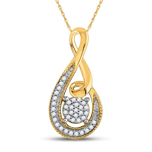 10K Yellow Gold Womens Round Diamond Teardrop Cluster Pendant 1/10 Cttw, Length: 0.78 In, Width: 0.37 In