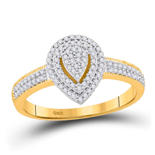 10K Yellow Gold Round Diamond Cluster Bridal Wedding Engagement Ring 1/4 Cttw, Womens Size: 5-10