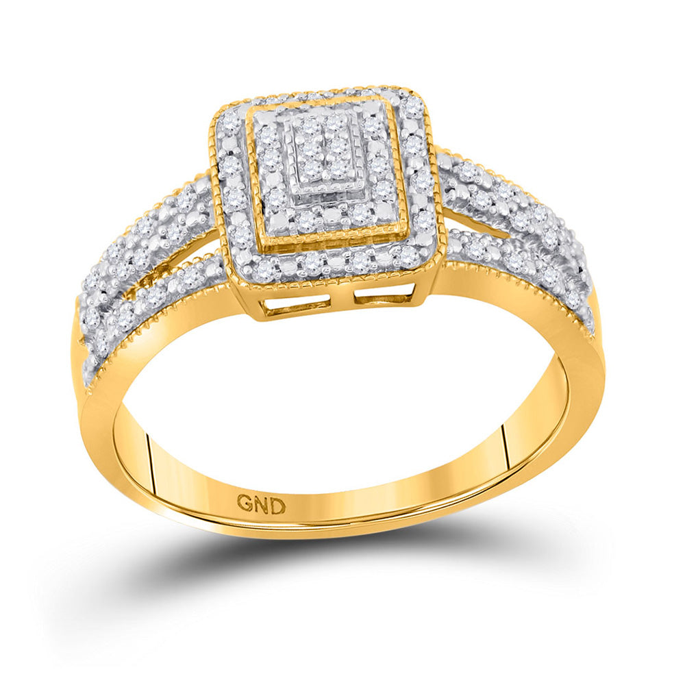 10kt Yellow Gold Round Diamond Square Cluster Bridal Wedding Engagement Ring 1/6 Cttw