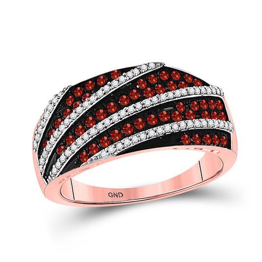 10K Rose Gold Womens Round Red Color Treated Diamond Stripe Band Ring 5/8 Cttw, Womens Size: 5-10