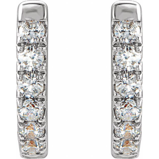 14K Yellow Or White Or Rose Gold 1.6 Mm Thick Round 1.3Mm Hinged Polished Natural Diamond Hoop Earrings