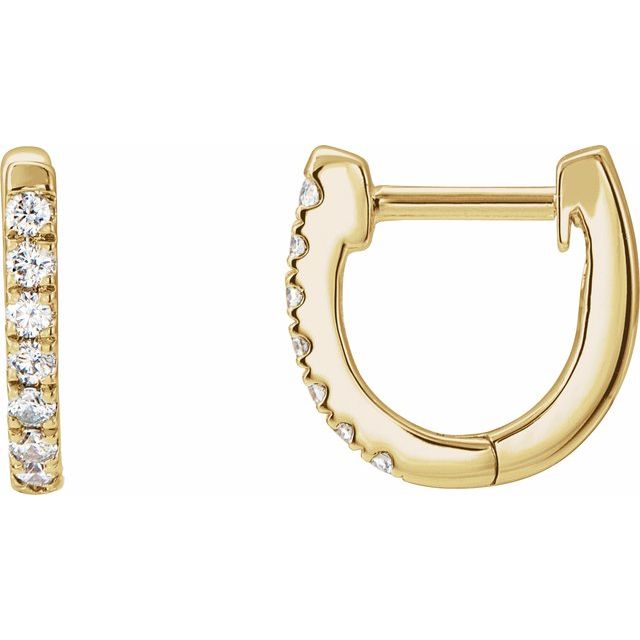 14K Yellow Or White Or Rose Gold 1.6 Mm Thick Round 1.3Mm Hinged Polished Natural Diamond Hoop Earrings