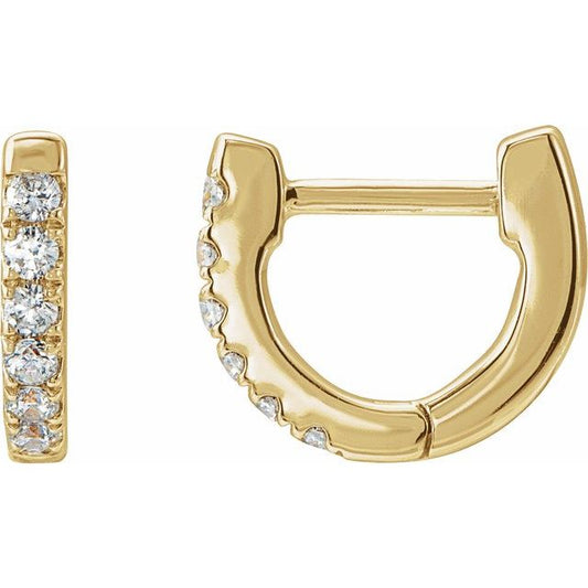 14K Yellow Or White Or Rose Gold 1.6 Mm Thick Round 1.3Mm Hinged Polished Natural Diamond Hoop Earrings