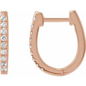 14K Rose Gold 13.65 X 13.65 Mm 1.6 Mm Natural Diamond Round 1.3Mm :: 1/5 Ctw Pair Hinged Polished 1/5 Ctw Natural Diamond Hoop Earrings