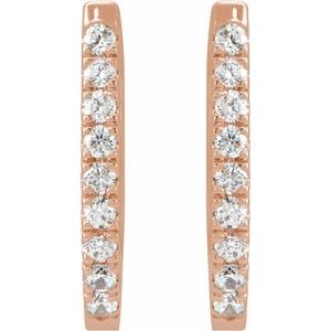 14K Rose Gold 13.65 X 13.65 Mm 1.6 Mm Natural Diamond Round 1.3Mm :: 1/5 Ctw Pair Hinged Polished 1/5 Ctw Natural Diamond Hoop Earrings