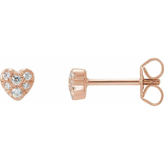 14K Rose Gold Round Pair 1.5Mm I1, H+ Friction 4-Prong Polished 1/10 Ctw Natural Diamond Heart Earrings