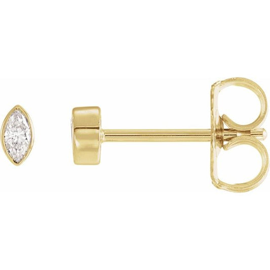 14K Yellow Gold Marquise Pair 3 X 1.5Mm I1, G-H Friction Bezel Polished .06 Ctw Natural Diamond Solitaire Bezel-Set Earrings