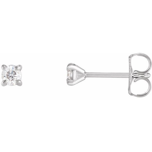 14K White Gold Round Pair 3Mm I1, G-H Friction 4-Prong Polished 1/5 Ctw Natural Diamond Claw-Prong Cocktail Earrings