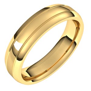 18K Yellow Gold 5 mm Polished Grooved Comfort-Fit Beveled-Edge Carved Band With Satin Finish