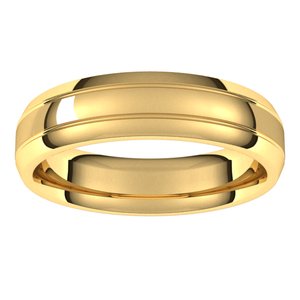 14K Yellow Gold Polished Grooved Comfort-Fit Beveled-Edge Carved Band With Satin Finish