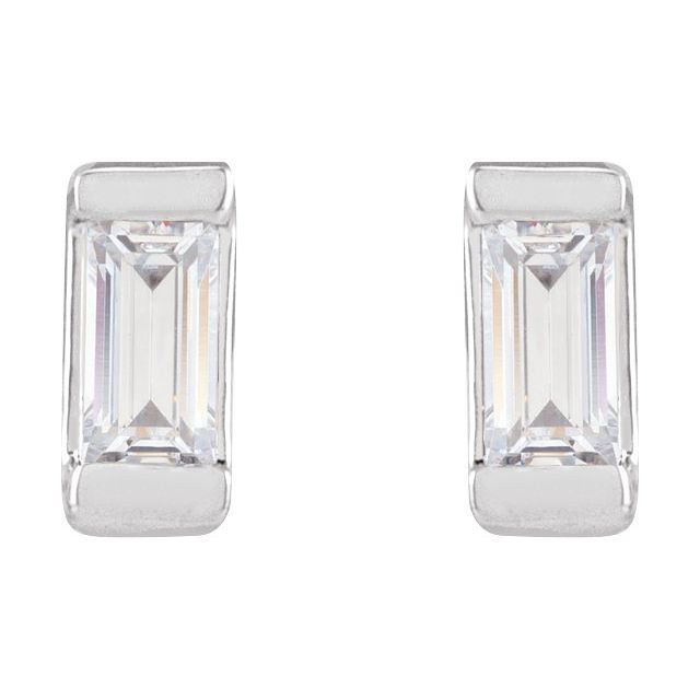 14K Yellow Or White Or Rose Gold Straight Baguette Vs, G-H Friction Polished Lab-Grown Diamond Earrings