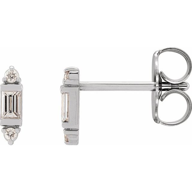 14K White Or Yellow Gold Straight Baguette 2.5 X 1.5 Mm Friction Back Polished 1/10 Ctw Natural Diamond Stud Earrings
