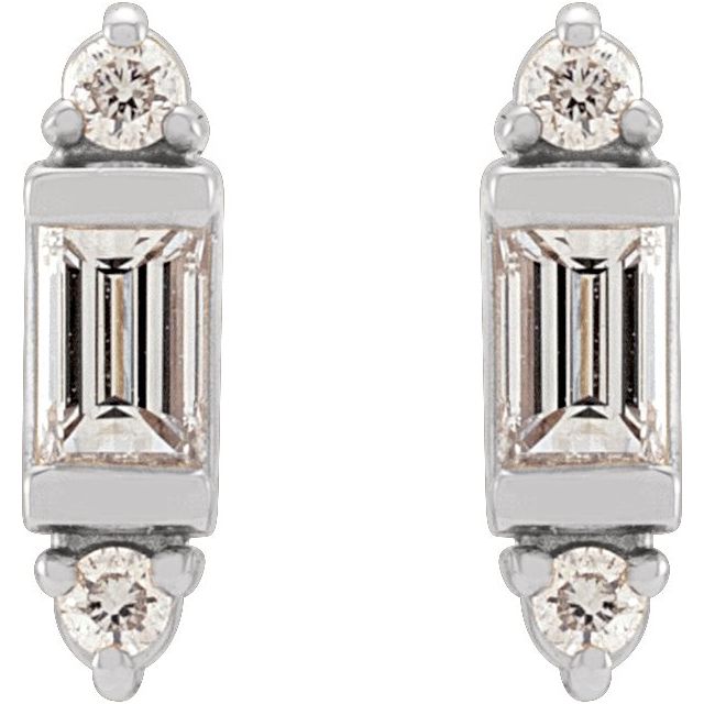 14K White Or Yellow Gold Straight Baguette 2.5 X 1.5 Mm Friction Back Polished 1/10 Ctw Natural Diamond Stud Earrings