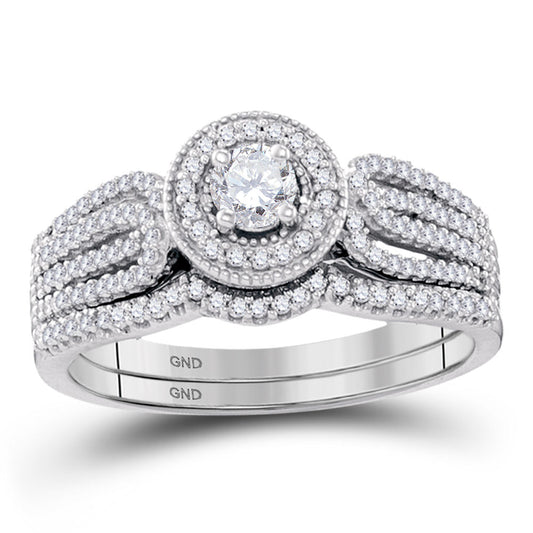 10k White Gold Round Diamond Bridal Wedding Ring Band Set 1/2 Cttw, Womens Size: 5-10