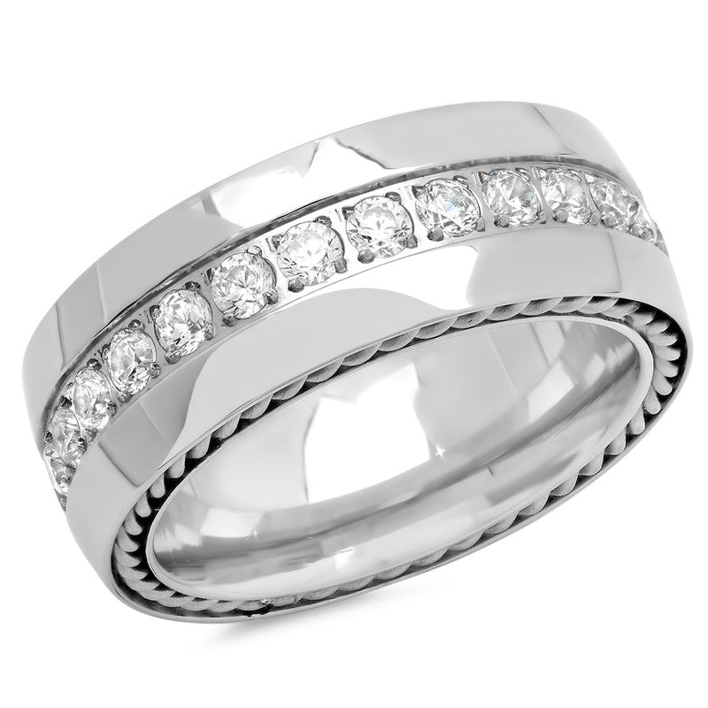 Stainless Steel Mens Cubic Zirconia Comfort-fit Fashion Band Ring