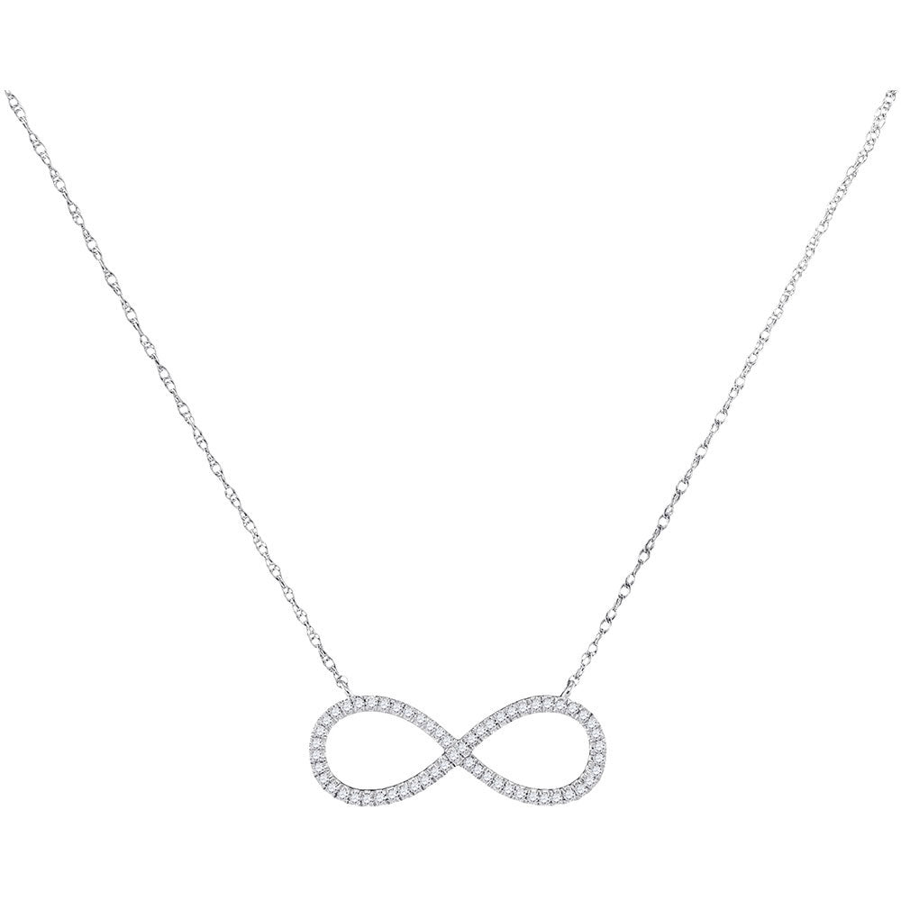 10K White Gold Womens Round Diamond Infinity Pendant Necklace 1/6 Cttw, Length: 17.5 In, Width: 0.86 In