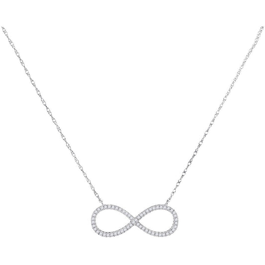 10K White Gold Womens Round Diamond Infinity Pendant Necklace 1/6 Cttw, Length: 17.5 In, Width: 0.86 In
