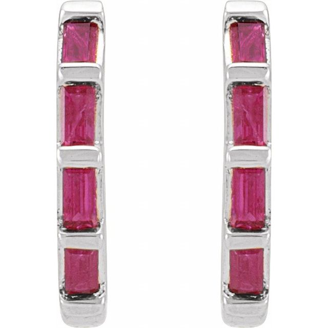 14K Yellow Or White Or Rose Gold Straight Baguette 1.9 X 1 Mm Hinged Polished Natural Gemstone Earrings