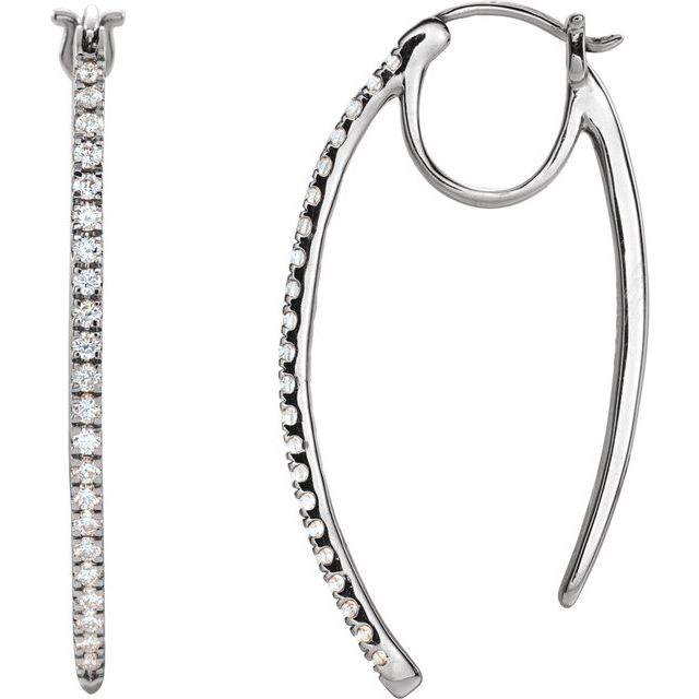 14K White Gold Round 36.2 Mm 2.5 Mm I1, H+ Pair Catch Polished 1/2 Ctw Natural Diamond Hinged Hoop Earrings