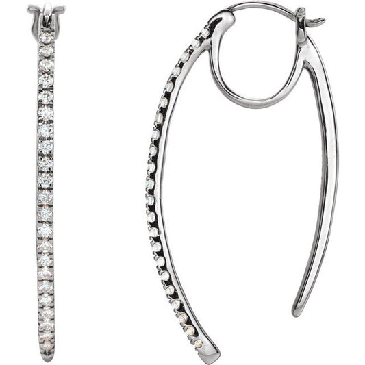 14K White Gold Round 36.2 Mm 2.5 Mm I1, H+ Pair Catch Polished 1/2 Ctw Natural Diamond Hinged Hoop Earrings