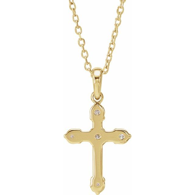 14K Yellow Gold Round 2Mm I1, G-H 16-18 In Polished 1/6 Ctw Natural Diamond Cross Necklace