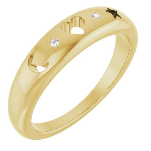 14K Yellow Gold Round 1.2 Mm Polished .015 Ctw Natural Diamond Pierced Ring, Size 7