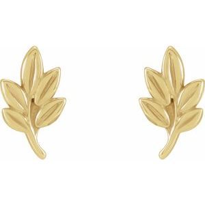 14K Yellow Gold Elongated Leaf Earrings