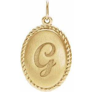 14K Yellow Gold 21.64 X 12.11 Mm Polished Engravable Oval Rope Pendant