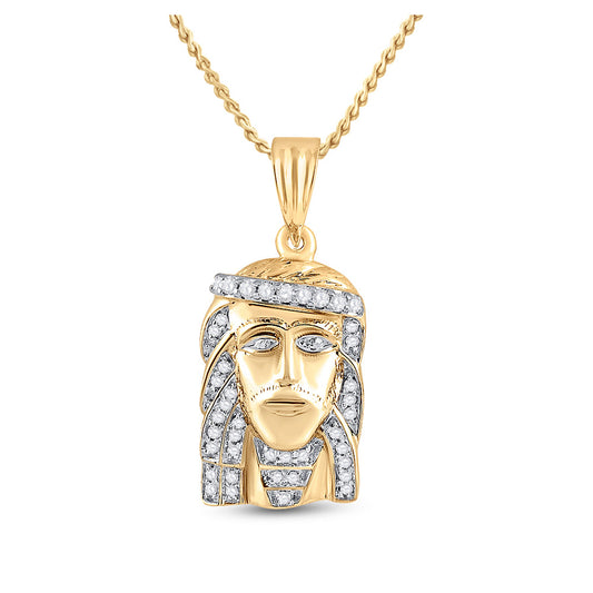 10K Yellow Gold Mens Round Diamond Jesus Face Charm Pendant 1/3 Cttw, Length: 1.22 In, Width: 0.51 In