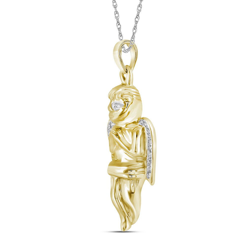 10K Yellow Gold Mens Round Diamond Angel Charm Pendant 1/20 Cttw, Length: 1.1 In, Width: 0.55 In