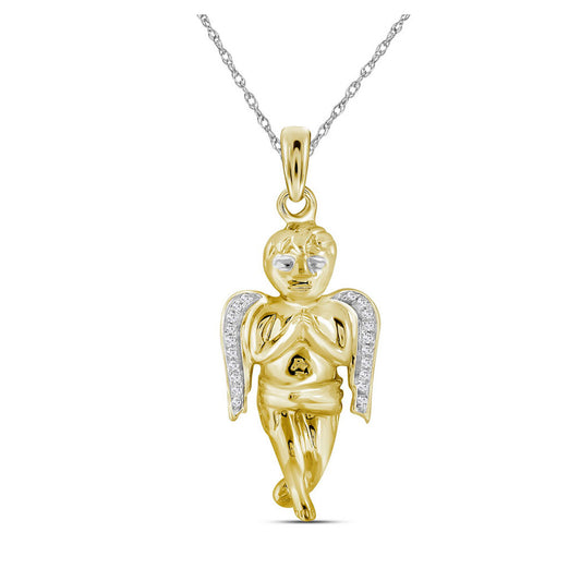 10K Yellow Gold Mens Round Diamond Angel Charm Pendant 1/20 Cttw, Length: 1.1 In, Width: 0.55 In