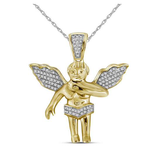 10K Yellow Gold Mens Round Diamond Angel Charm Pendant 1/6 Cttw, Length: 1.3 In, Width: 1.18 In