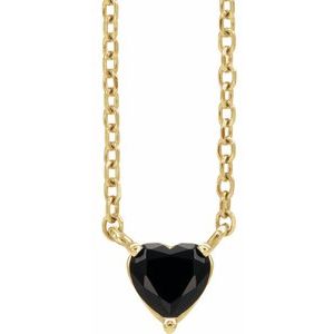 14K Yellow Gold Heart 4 X 4 Mm  Black Onyx Solitaire Necklace, Length: 18 In