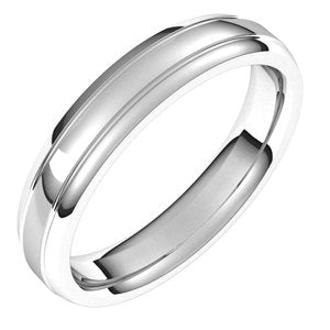 Sterling Silver Polished Grooved Comfort-Fit Beveled-Edge Carved Band With Satin Finish