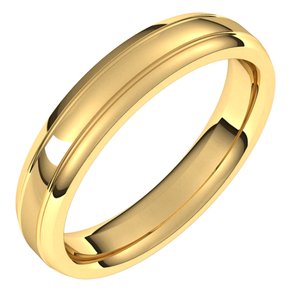 14K Yellow Gold Polished Grooved Comfort-Fit Beveled-Edge Carved Band With Satin Finish