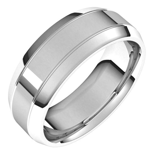 14K White Or Yellow Gold 7 Mm Polished Comfort-Fit Beveled Edge Carved Band With Satin Finish